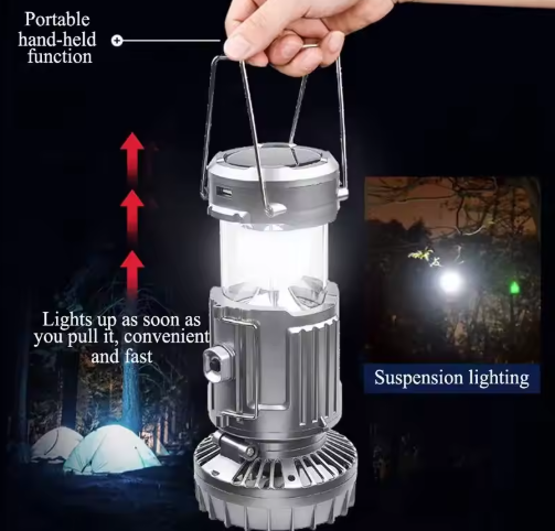 Portable Outdoor Solar LED Lights Waterproof Lantern with Fan