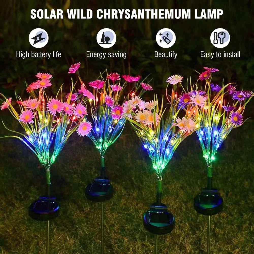 Solar Garden Flower Lights – LED Chrysanthemum Stake Lamps for Outdoor Patio & Yard