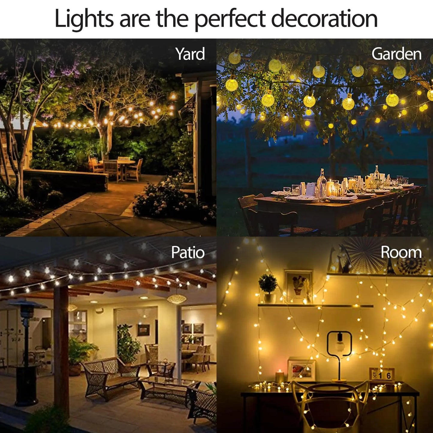 Solar Globe String Lights – 30 LED Warm White | Outdoor Waterproof Patio Decor