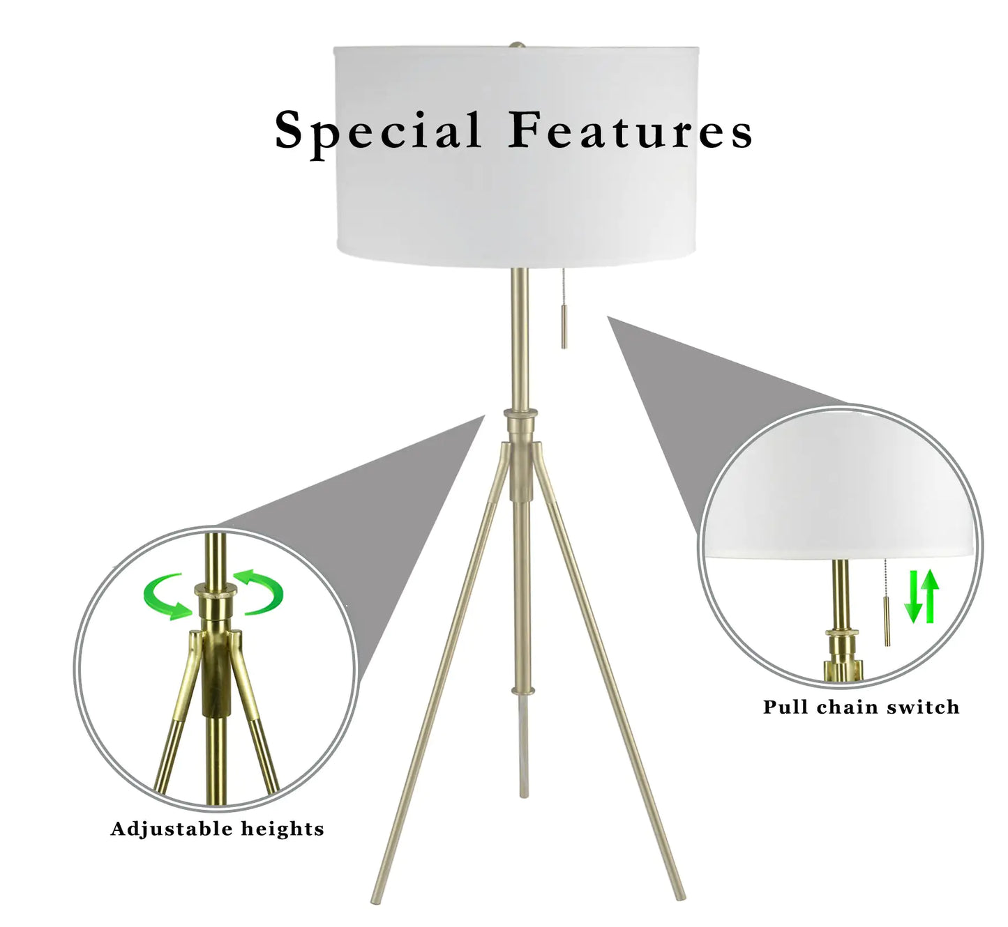 Adjustable Tripod Floor With KD Lampshade