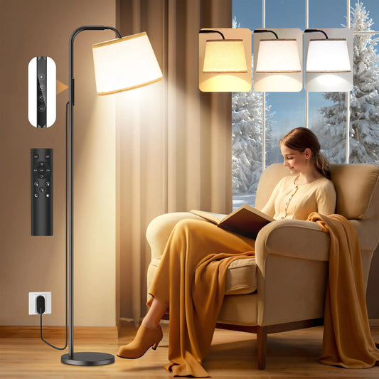 Light Therapy Floor Lamp with Linen Shade for Office Living Room Bedroom