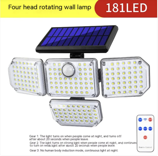 Solar Wall Light 181 LED  | Motion Sensor & Remote | Outdoor Security Light